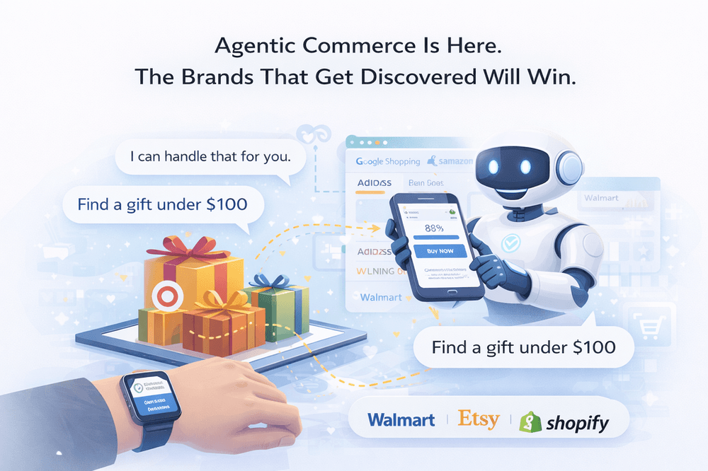 Illustration of an AI shopping assistant helping a customer discover products