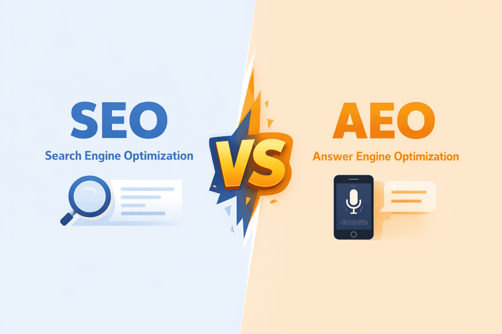 Illustrated comparison between search engine optimization and answer engine optimization